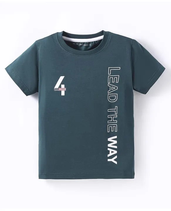 DoreMe Doreme Single Jersey Knit Half Sleeves T-Shirt with Text Print - Dark Green